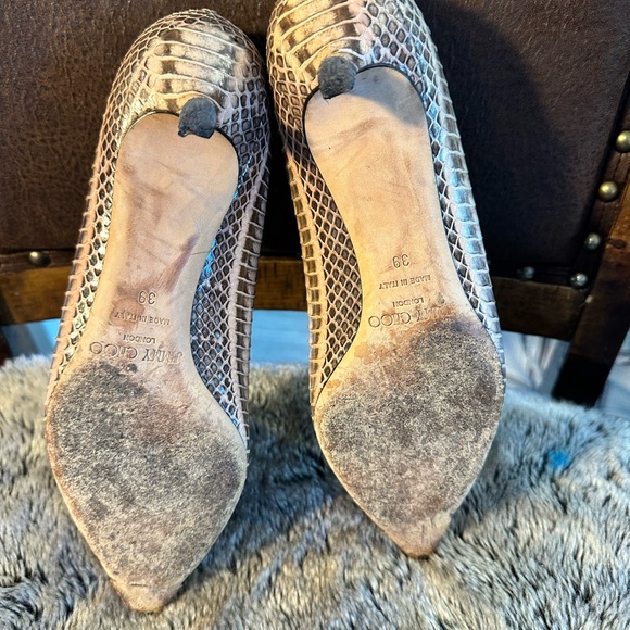 Jimmy CHOO Metallic Python Pointed Toe Kitten Heels, Size 39 - Picture 8 of 10